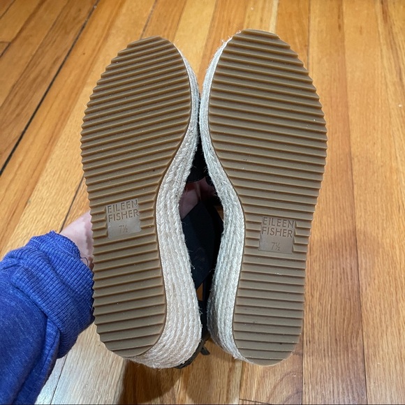 Eileen Fisher Women's 7.5 Black Wiley Leather Espadrille Wedge Sandals WORN ONCE - Picture 7 of 14